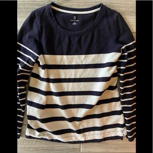 Lands End long sleeve navy stripe shirt size medium.